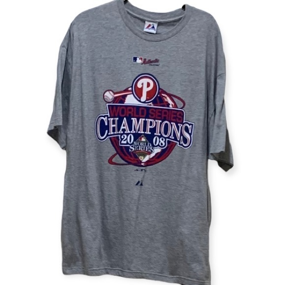 MLB Majestic Philadelphia Phillies 2008 World Series Champions Gray T-Shirt 2XL - Picture 9 of 10